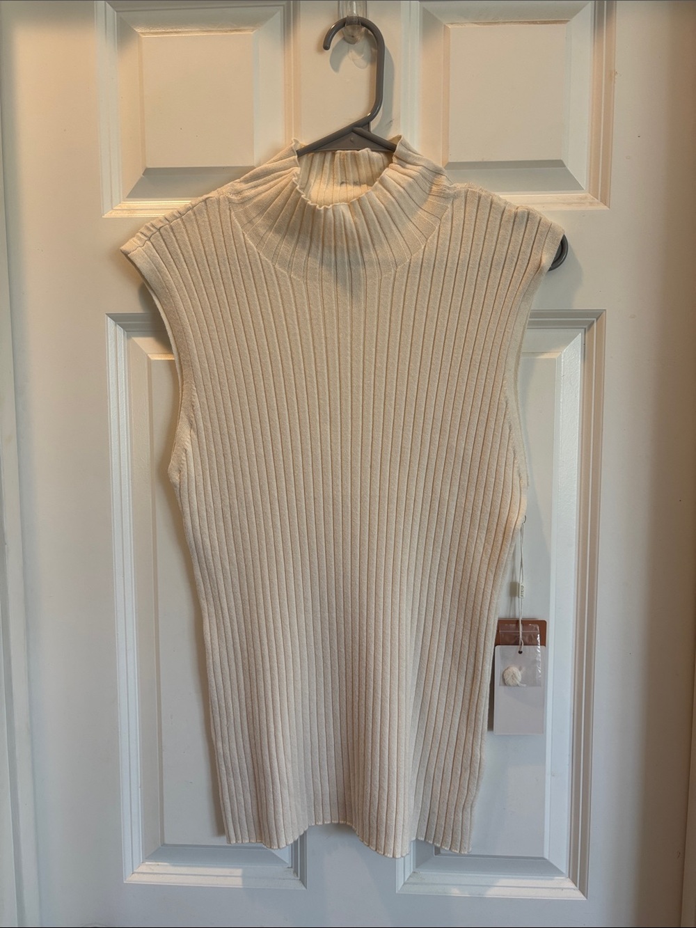 Cyrus Ribbed Sleeveless Mock Neck Top - Cream